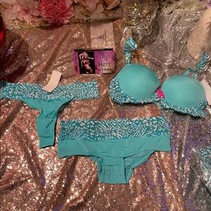Sexy Turquoise Ocean Mist Bra, Panties 3 Piece Set